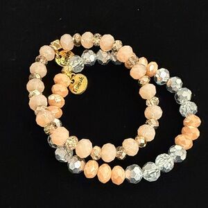 Erimish Peach and Silver Beaded Bracelet Set